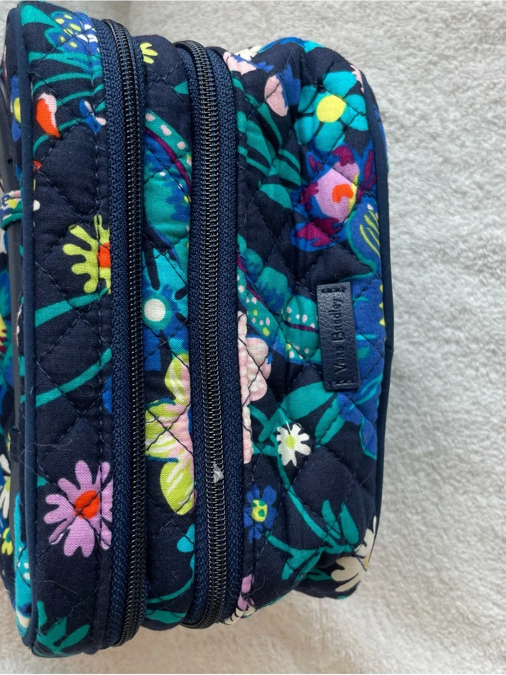 Vera Bradley Iconic Jewelry/Makeup Case Travel Organizer Navy Blue Floral